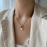 ゴールドハートシンプルトグルバーネックレス/ggt Gold heart simple toggle bar necklace