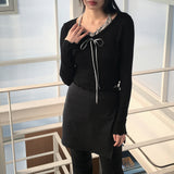 チリングバレエコアシャーリングリボンウェービー長袖Tシャツ