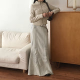 Pinter washed stitch cut mermaid denim long skirt