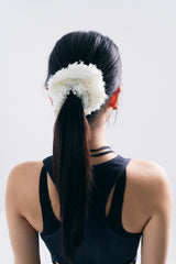 NO.403 [IVORY] HAIR SCRUNCH LACE SILVER RIBBON CLIP 
