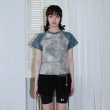 0 7 タイダイクロスTシャツ / 0 7 tie-dye cross t-shirt - BLUE GREY