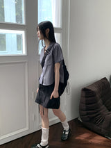 バオポケットVネックオープンカラークロップド半袖シャツ / Bao pocket V-neck open collar cropped short-sleeved shirt