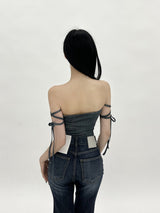 デニムフリーストラップトップ/802. Denim free strap top (3color)