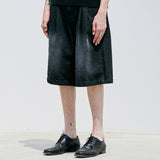 ウォッシュデニムバルミューダパンツ / 2 TUCK WASHED DENIM BERMUDA PANTS BLACK