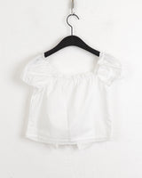 Poppy Vintage Lace Puff String Cropped Short Sleeve Blouse