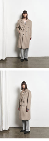 Merino Wool Overfit Double Long Coat (Sand Beige)