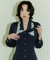 CHELSEA COLLAR FLARE DOT ONEPIECE - NAVY (6689411137654)