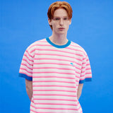 ドルフィンストライプカラーミックスハーフスリーブニット/Dolphin stripe color mix half sleeve knit