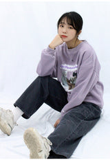 cat on the cloud sweatshirt - purple (6636670845046)