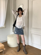マーフィングラブリーピンタックフリルリボンヨルブラウス / Maping lovely pintuck frill ribbon yoru blouse
