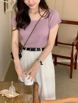 ケーブルスクエア半袖ニット (5color) (6692759568502)