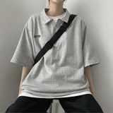 バター刺繍セミジップアップショートスリーブTシャツ / Butter embroidery semi zip-up short-sleeved T-shirt