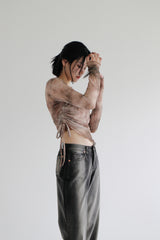 ラインフェイデッドデニムパンツ / black blue line faded denim