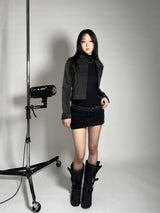 Padded fur belt long-boots (Black)