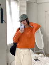 Rolpe Twisted Cable Round Crop Long-Sleeved Knit