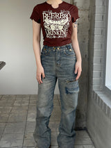 y2kヴィンテージデニムジッパーハイウエストパンツ / y2k vintage denim zipper high-waist pants