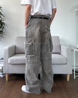 Sand Washed cargo cut denim pants