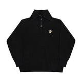 ホワイトフラワー刺繍オーバーサイズカラーニットジップアップ / White Flower Embroidery Oversized Collar Knit Zip-Up