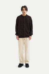 クレムカラーレスカーディガンシャツ/Creme collarless cardigan shirt C6 Brown&Black