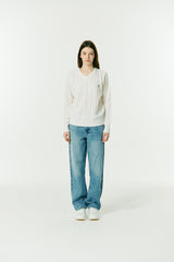 マークVネックケーブルニットセーター/RCH mark v neck cable knit sweater Ivory