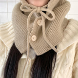 Tenu two-button hoodie knit ribbon strap balaclava