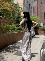 ジッパーナイロングロッシー２ウェイロングワイドジョガーパンツ/Galz Zipper Nylon Glossy Two-Way Long Wide Jogger Pants