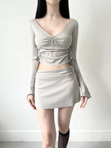 893. コタシャーリングスリットリボンミニスカート / 893. Cota shirring slit ribbon mini sk (2color)