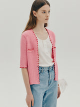 リネン刺繍カーディガン / Linen embroidery cardigan - Pink