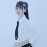 ネクタイチェーンクロップシャツ/0 1 necktie chain crop shirt - WHITE
