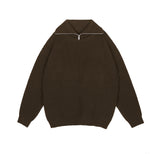 neck warmer wide collar zip-up knit brown (6615476830326)