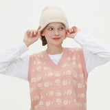 FLOWER JAQUARD KNIT VEST_PINK (6610820366454)