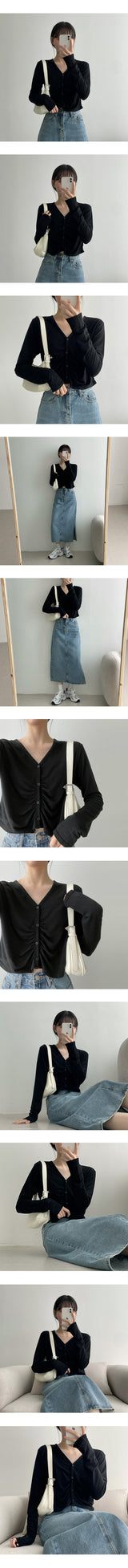 レブドシャーリングプリーツボタンカーディガン / Lebed shirring pleats button cardigan
