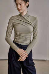 ドレープジャージートップス/DRAPE JERSEY TOP_KHAKI