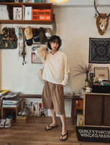 迷路長袖襟付き長袖Tシャツ (4 color)