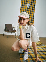 Cパッチユニセックス半袖オクスフォードシャツ / C Patch Short-Sleeved Unisex White Oxford Shirt