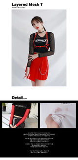 レイヤードロングスリーブメッシュトップ/TOP(6348) Layered Long Sleeve Mesh Tee