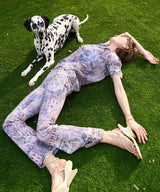 PRINTED FITTED PANTS (BLUE)