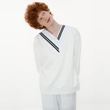 Overfit VV-neck Sweat Shirt [White] (6592367624310)