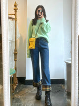 ワイドフィットロールアップチェックデニムパンツ/WIDE FIT ROLL-UP CHECK DENIM PANTS [6882]