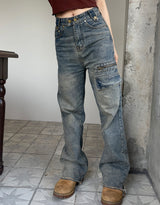 y2kヴィンテージデニムジッパーハイウエストパンツ / y2k vintage denim zipper high-waist pants