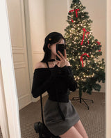 [BELLIDE MADE] Chocolat Tie Off-Shoulder Set