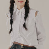 ショルダーオープンリボンシャツ / SHOULDER OPEN RIBBON SHIRT_WHITE