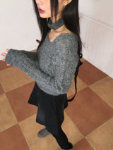 Rucle Choker Set Wool Square Neck Ribbed Knit