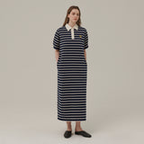 ストライプカラーマクシドレス / STRIPE COLLAR MAXI DRESS_NAVY