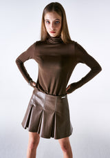 HAZELNUT GODET PLEATED VEGAN LEATHER SKIRT (6624194625654)