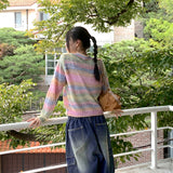 Kerner V-neck rainbow gradation punching long-sleeve knitwear