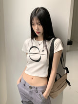 ベ―ルプリントクロップ半袖Tシャツ/Bellou printed cropped short-sleeved T-shirt