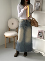 バッキービンテージマキシロングデニムスカート/Bucky Vintage Maxi Long Denim Skirt