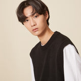 ROUND NECK KNIT VEST_BLACK (6610805719158)