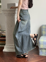 ホティヴィンテージウォッシング夏デニムマキシロングスカート/Hotty Vintage Wash Summer Denim Maxi Long Skirt